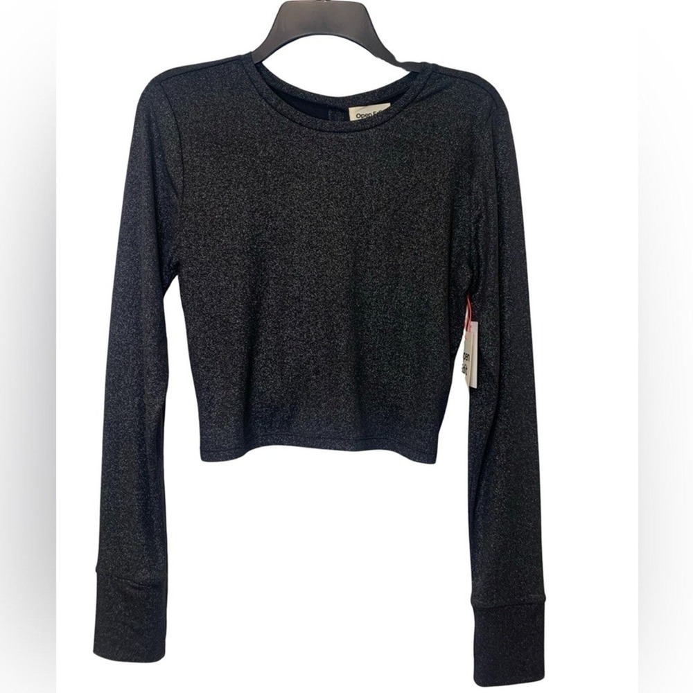 Nordstrom Open Edit Long Sleeve Cropped Knit Top Size‎ Medium Open Back Holiday